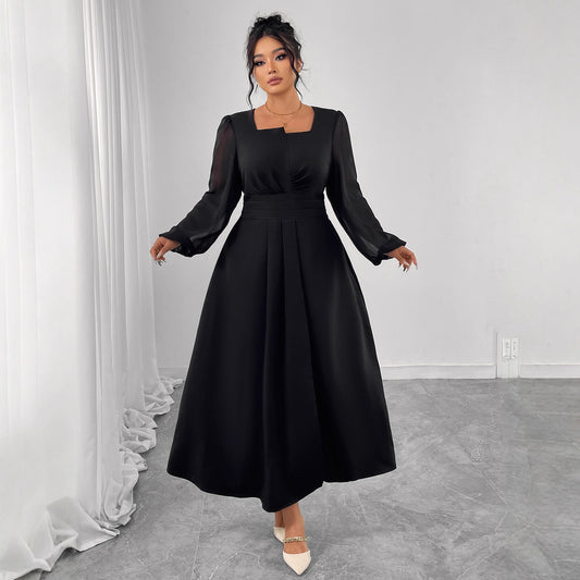 Autumn French Style Temperament Long Dress High Waist Crimp Dresses