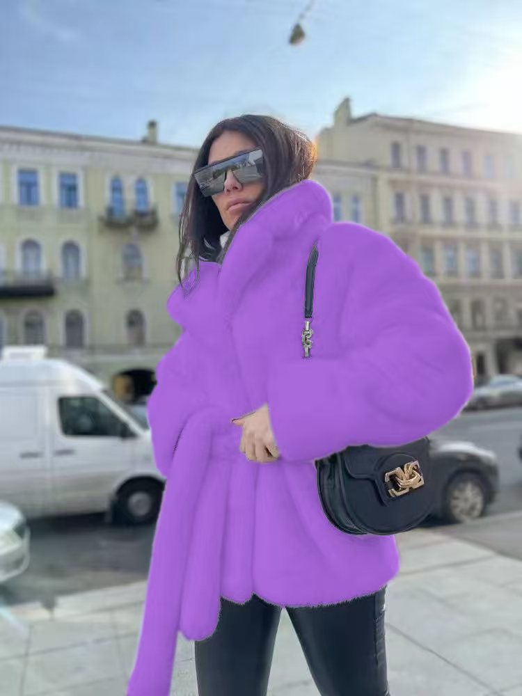 Women's Temperament Lapel No Belt Artificial Fur Coats