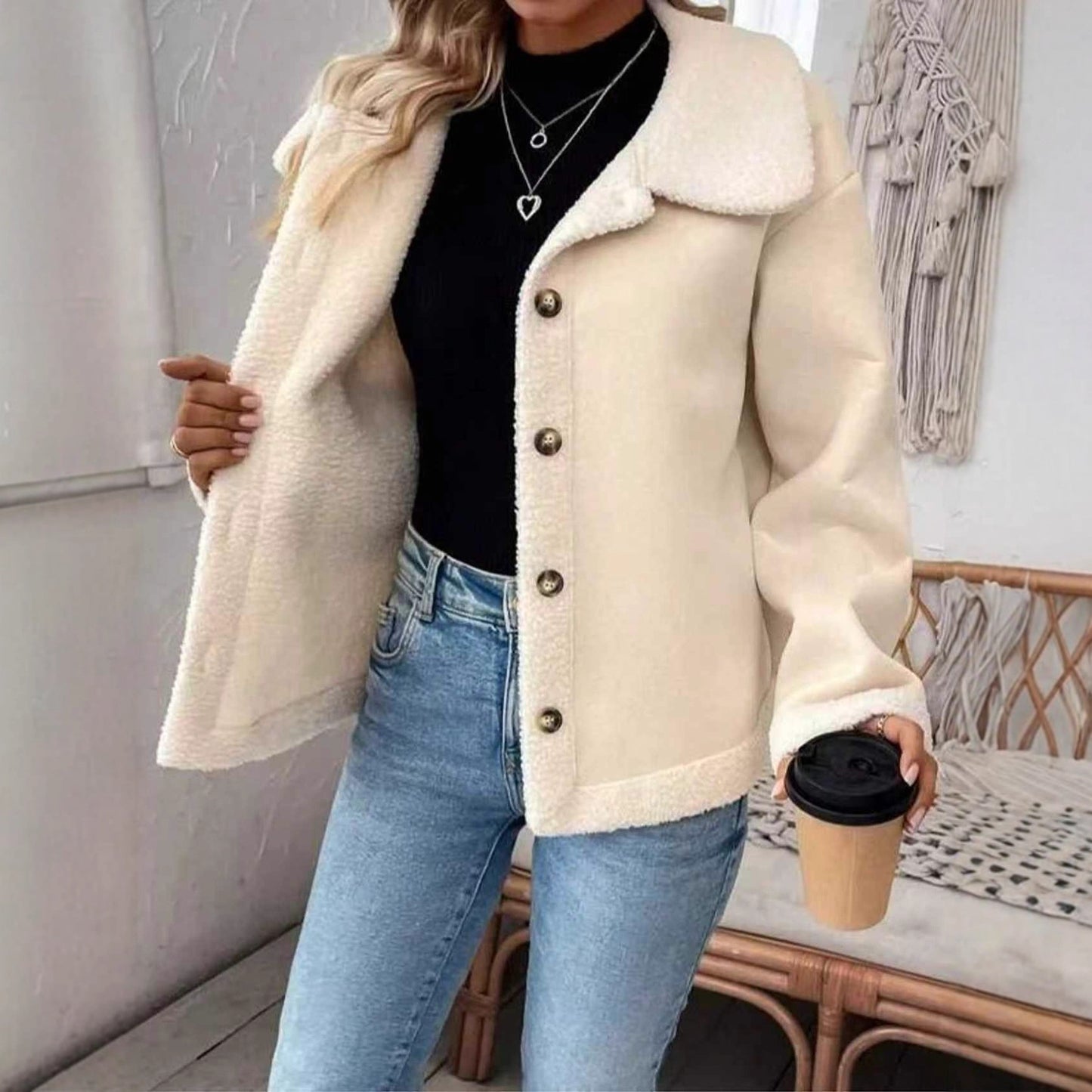 Plush Pure Color Thickened Button Keep Coats