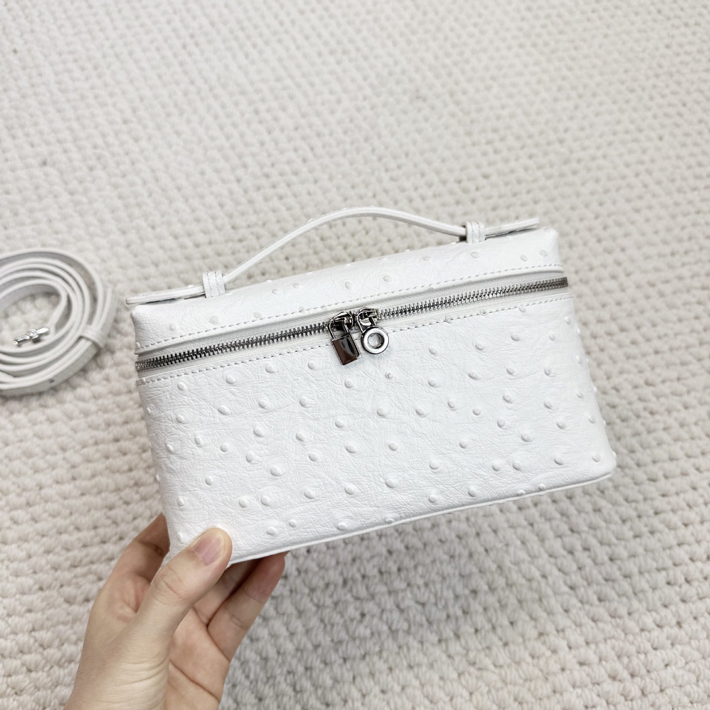 Women's High-grade Genuine Leather Ostrich Grain Lunch Small Square Bags