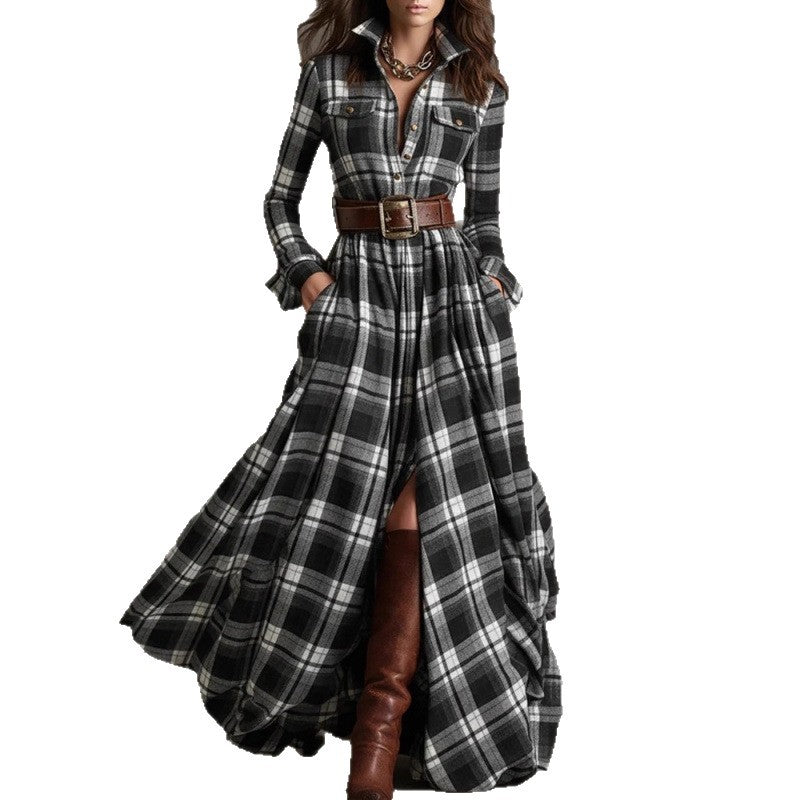 Women's Large French Retro Grid Slim Irregular Skirts