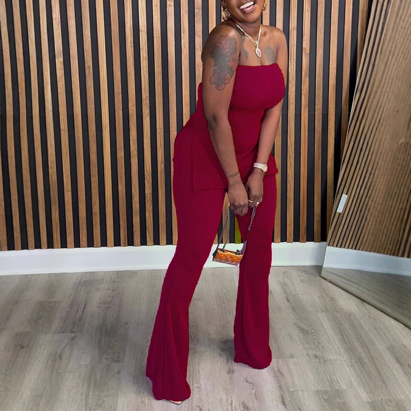 Bandeau Sexy Solid Color Ladies Two-piece Fashion Casual Suit