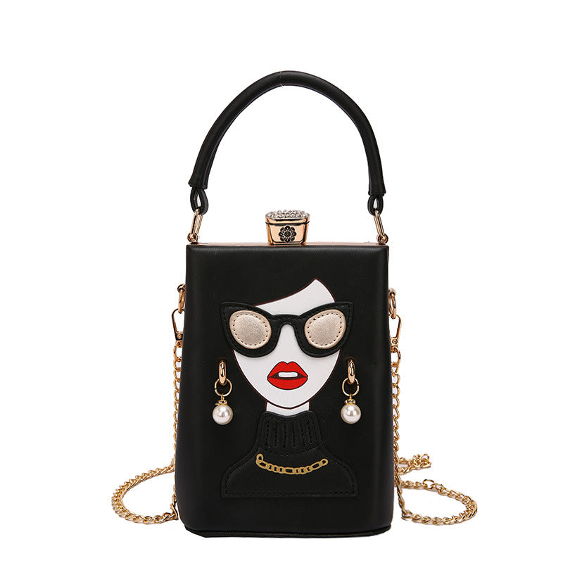 Women's Beauty With Glasses Portable Minority Chain Crossbody Bags