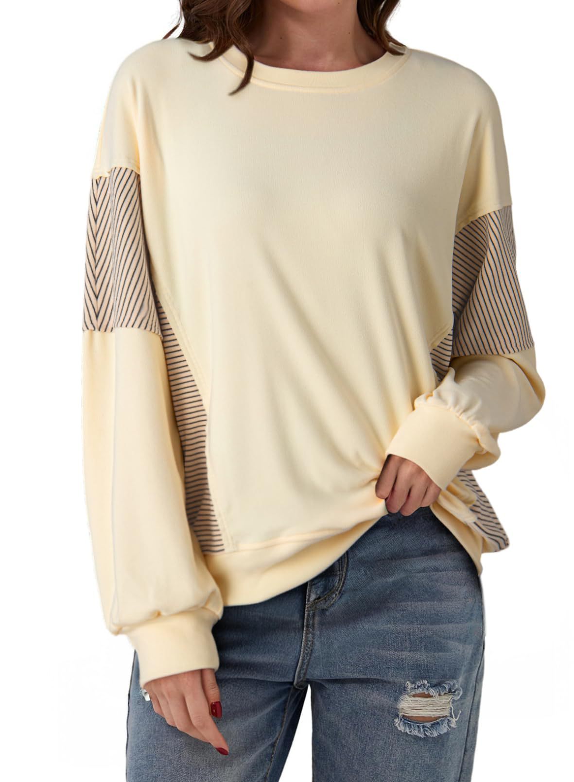 Women's Fashion Striped Crew Neck Versatile Casual Women's Sweater, Sweater