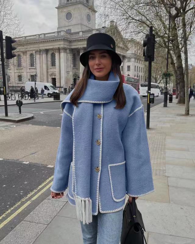 Women's Fashion Woolen Thick Loose With Scarf Coats