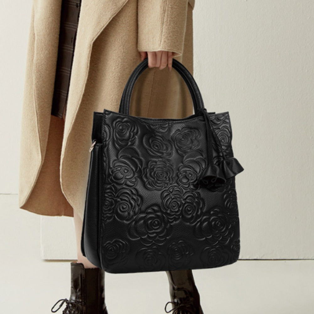 Women's Fashion Camellia Flower Large Capacity Retro Handbags