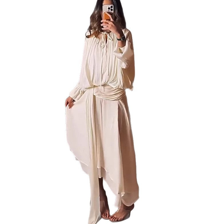 Sleeve Dress Pleating Design Glossy Elegant A- Line Big Dresses