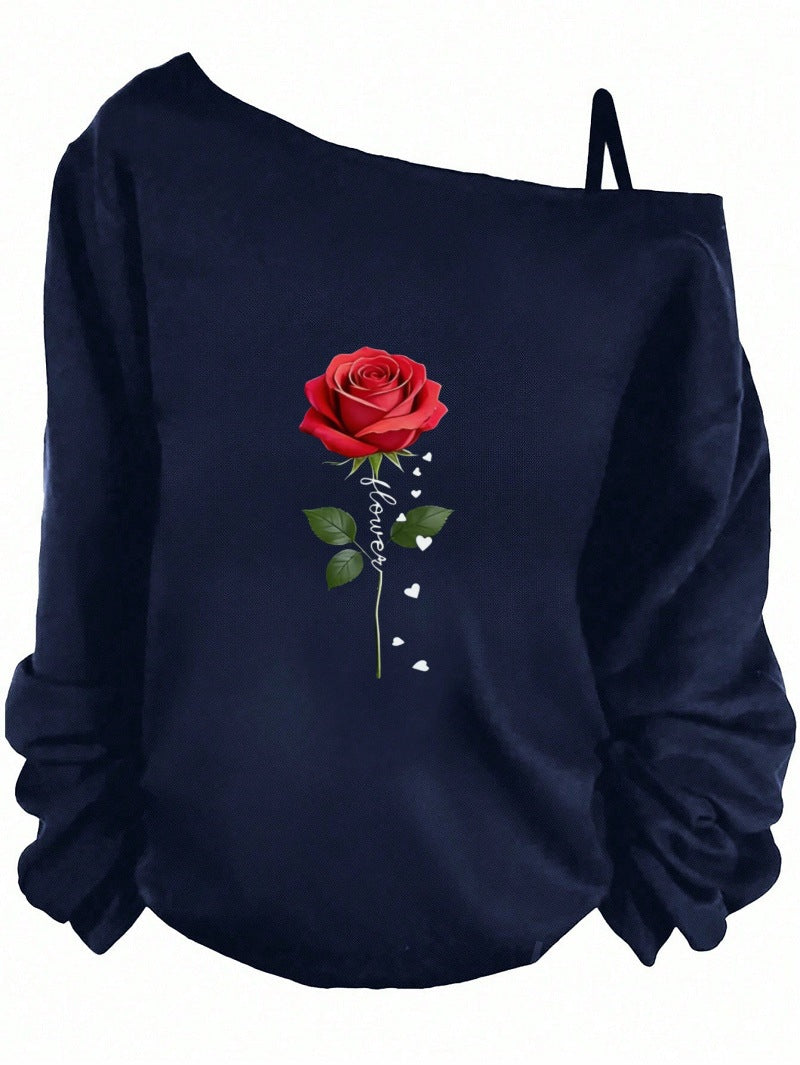 Women's Sling Solid Color Printing Long Sleeve Trendy Women's T-shirt