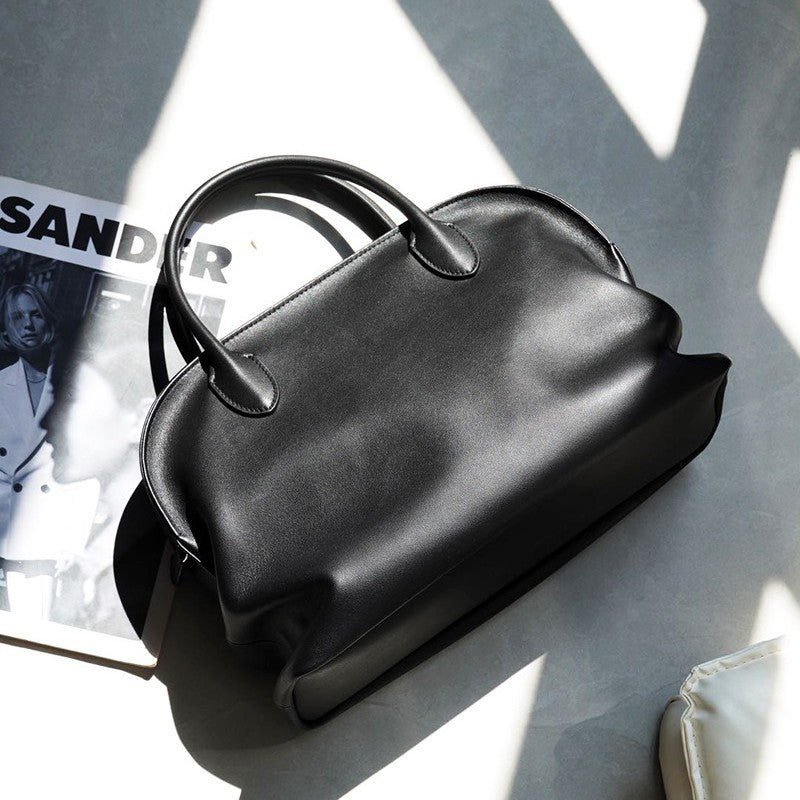 Women's Minimalist Style Bowling Inside Outside Leather Shell Handbags