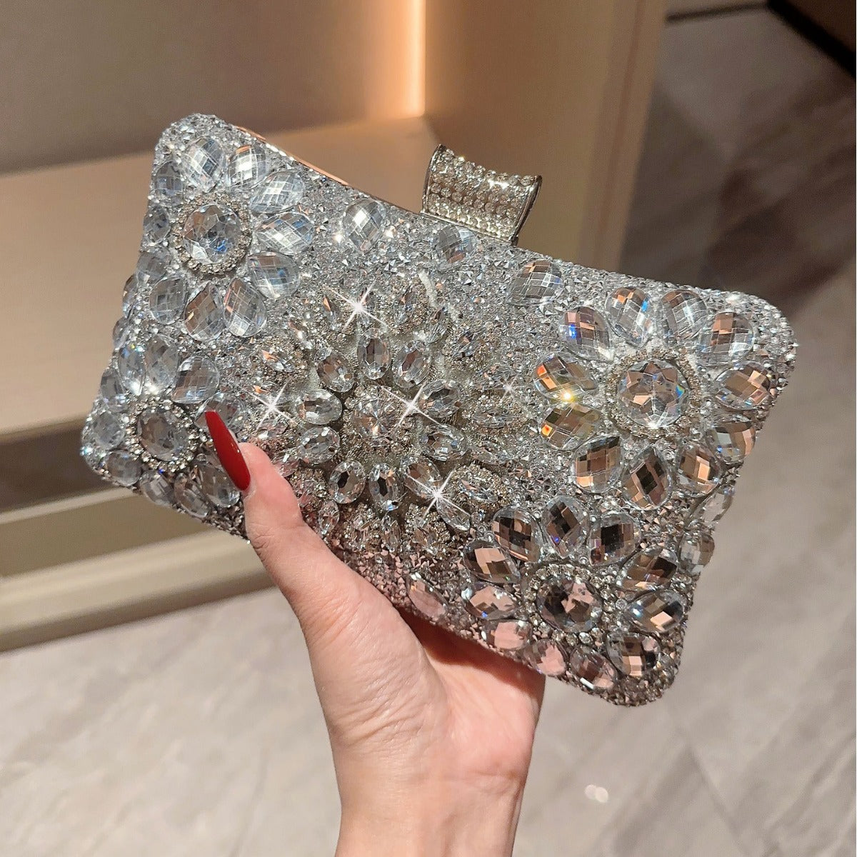 Shiny Sun Rhinestone Box Type Dinner Banquet Evening Bags