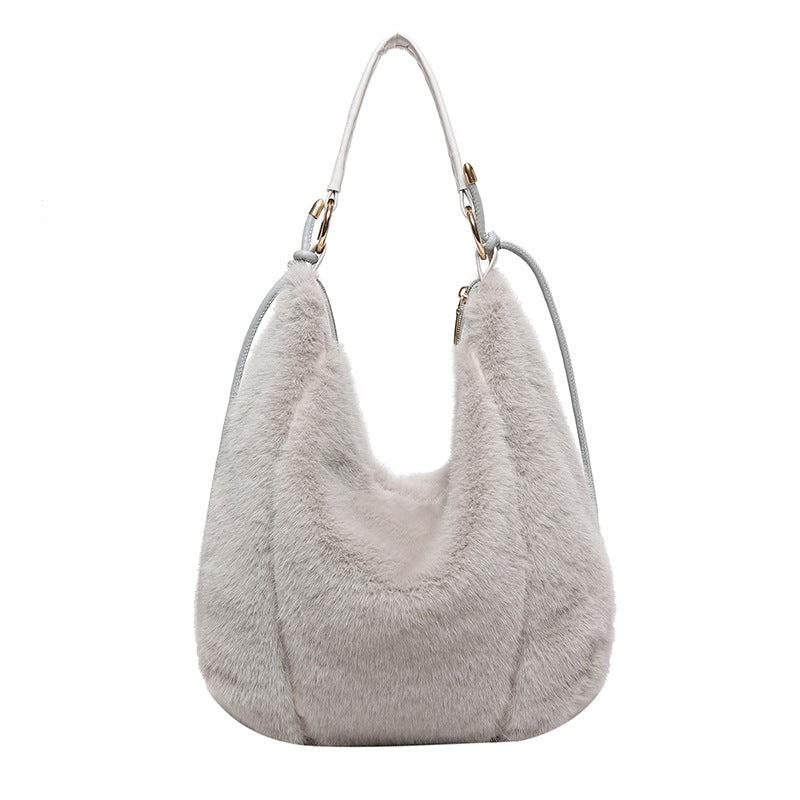 Women's Furry Design Fluff Underarm Trendy Dumpling Shoulder Bags