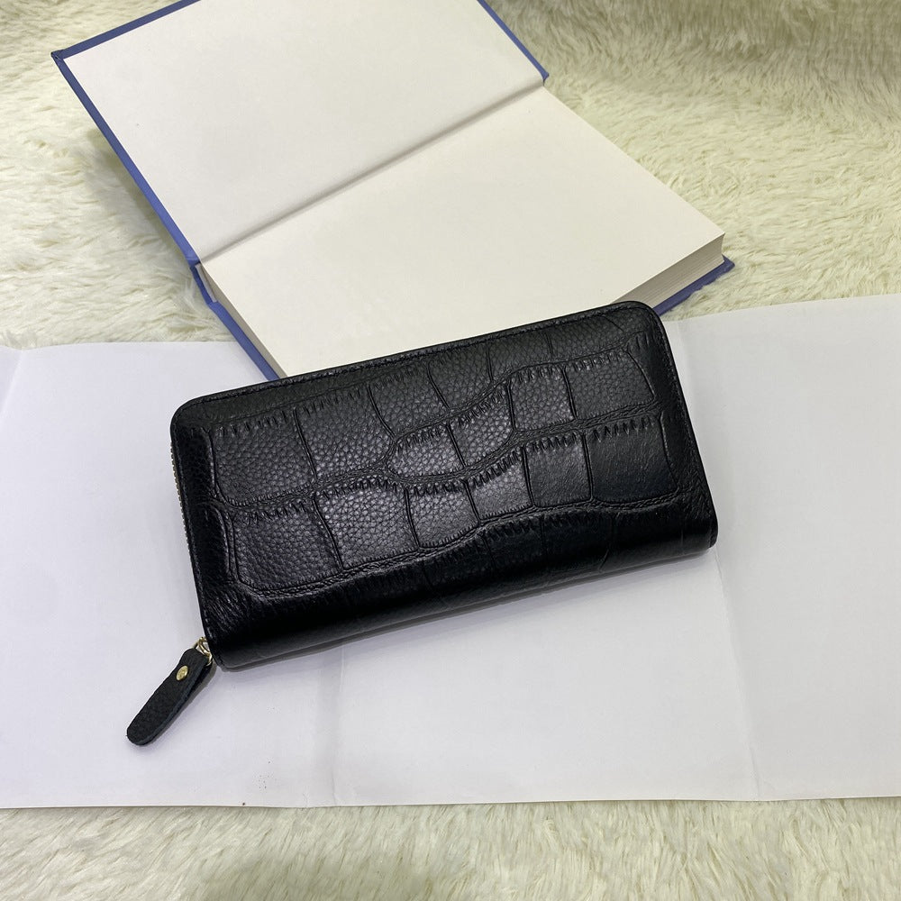 Women's Long Classic Embossed Top Layer Cattlehide Leather Ladies Wallets