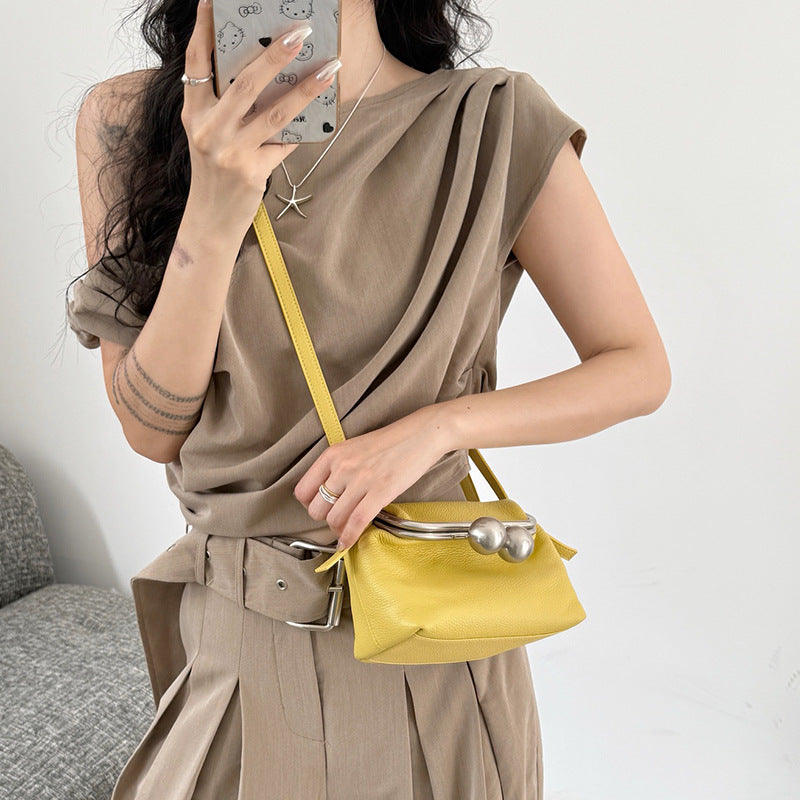 Women's Genuine Leather Clip Design Cowhide Shell Bags