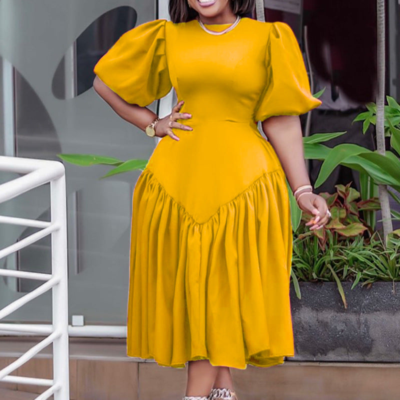 Women's Pleated African Fashion Puff Sleeve Dress