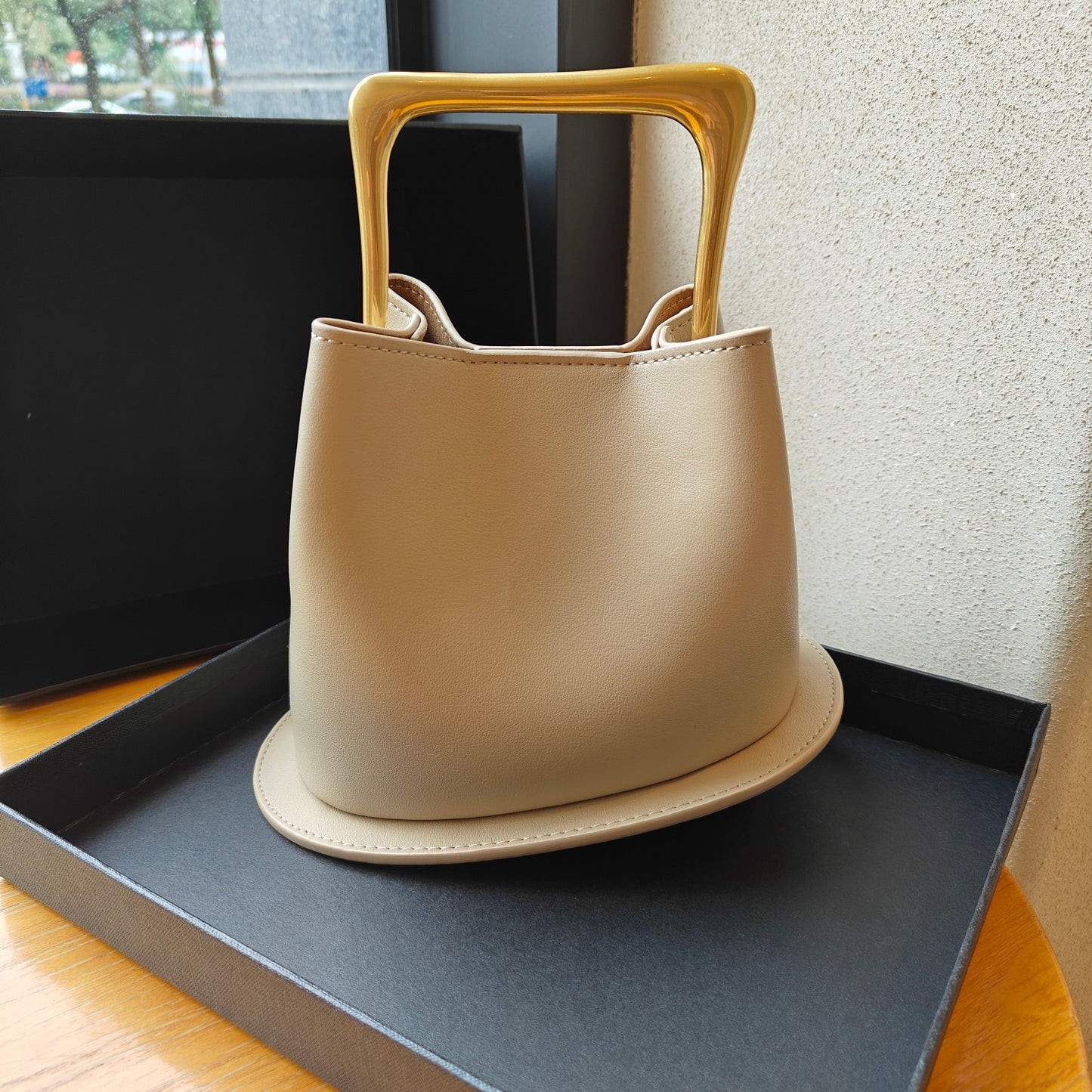 Vintage Genuine Leather With Wooden Irregular Crossbody Bags