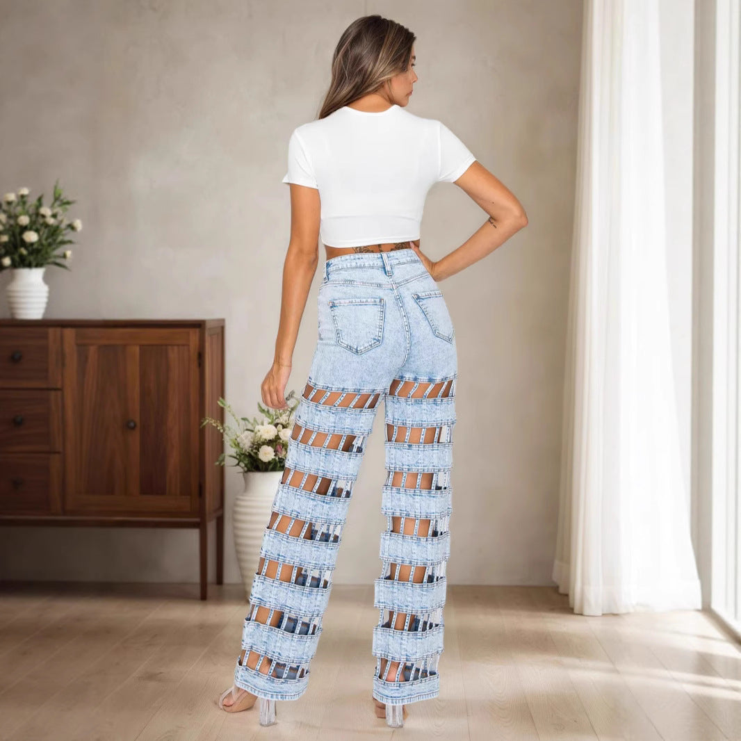 Women's Ripped Street Fashion High Waist Straight Jeans