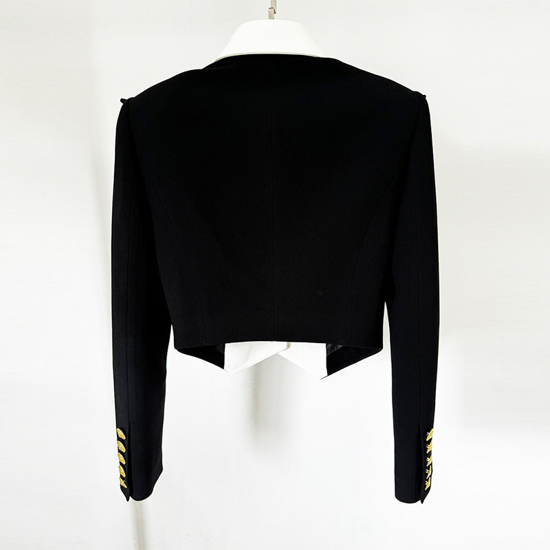 Fashion Color Contrast Patchwork Pointed Collar Jackets