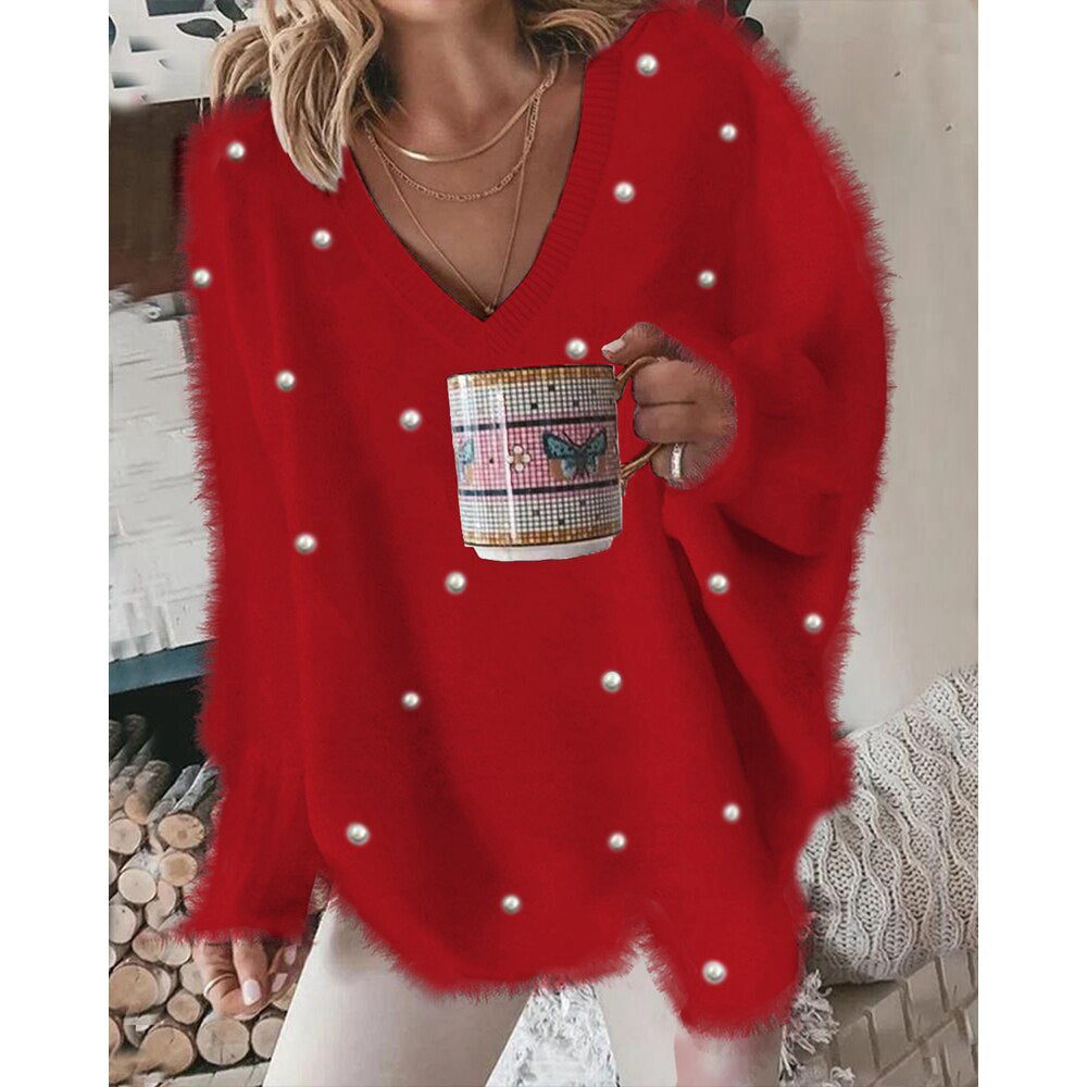 Women's Classic Bead Solid Color Pullover Sweaters