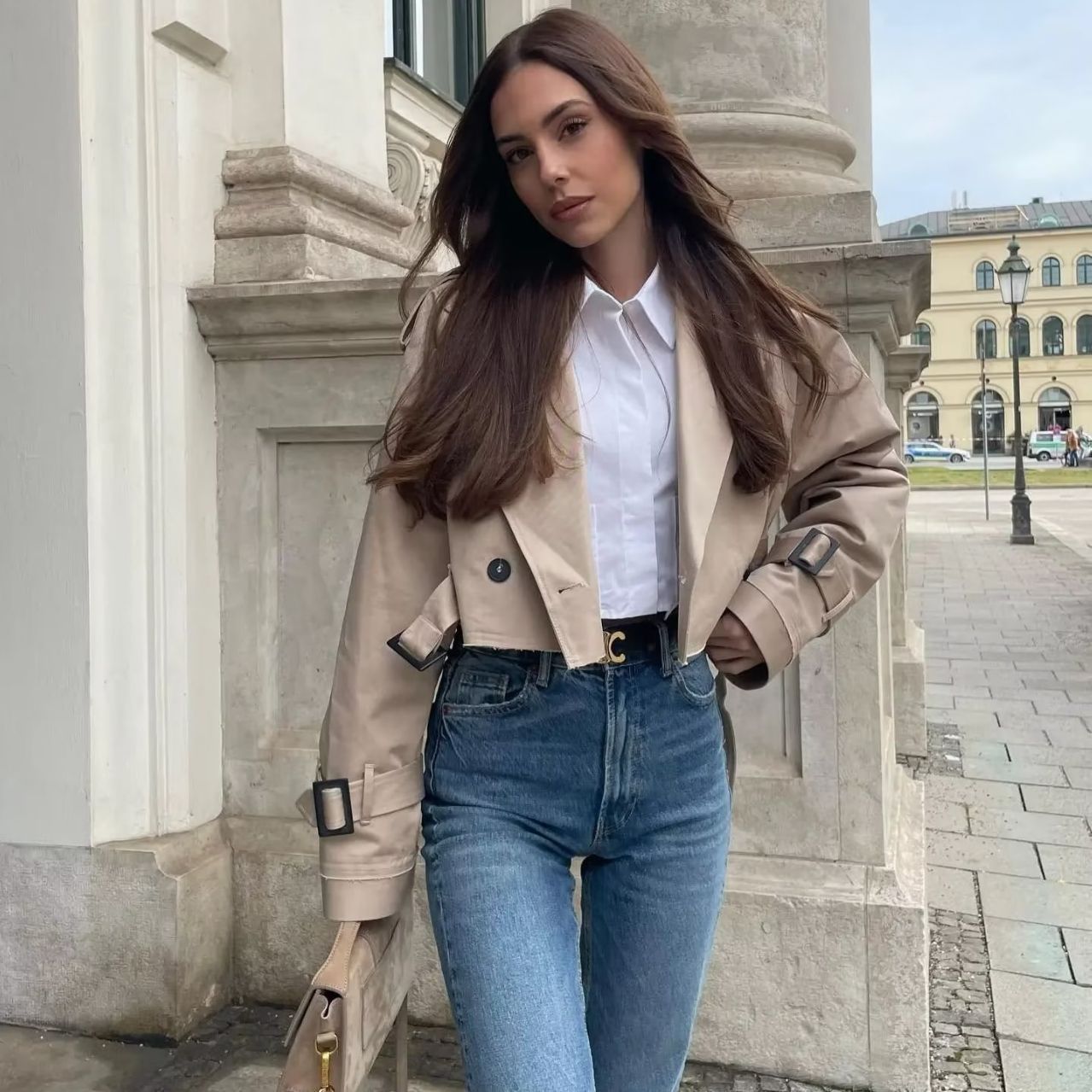 Women's New Spring Cropped Trench Belt Coats