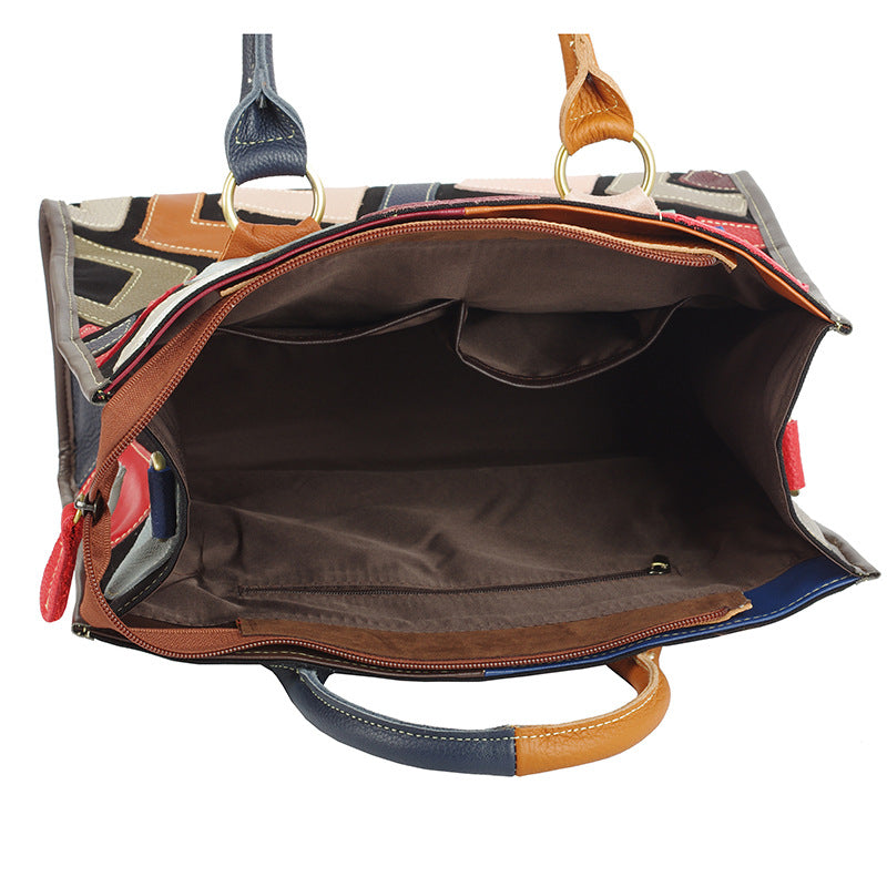 Women's Style Contrasting Color Design Large Capacity Handbags