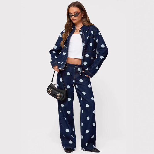Women's Casual Cool Dark Polka Dot Jeans