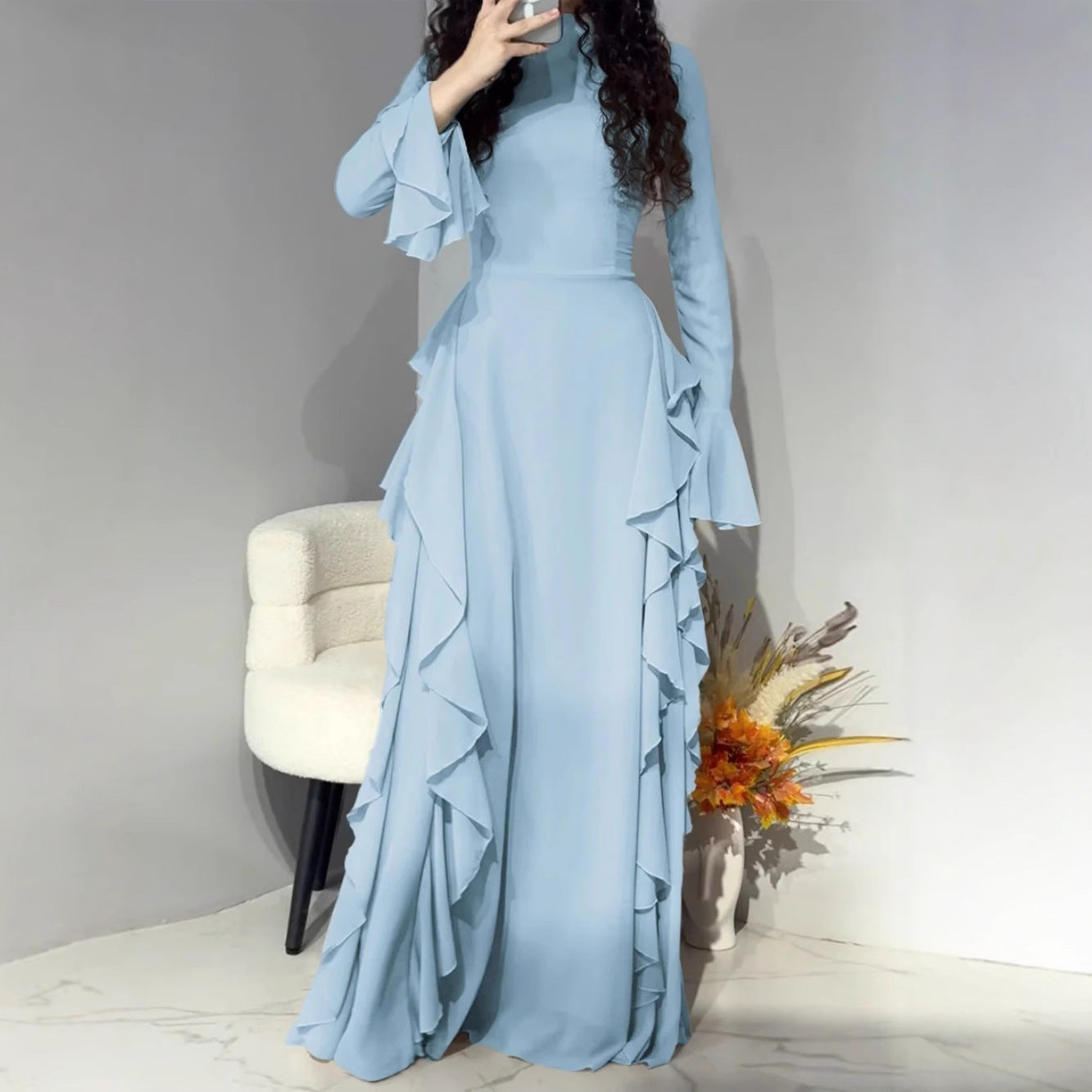 Women's Elegant Casual High Waist Pure Color Bell Dresses
