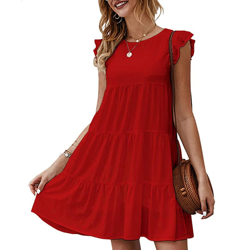 Women's Cake Solid Color Round Neck Sleeveless Dress