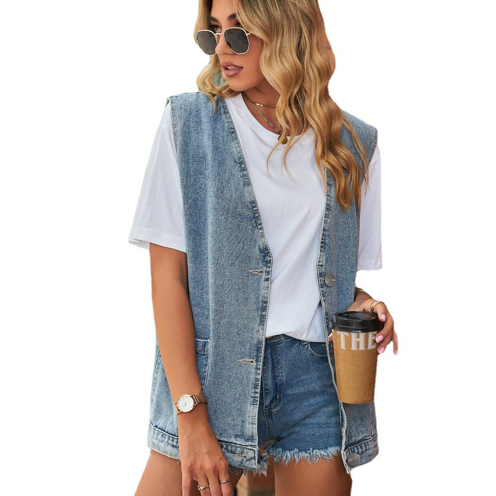 Unique Charming Denim Waistcoat Trendy Sleeveless Women's Vest