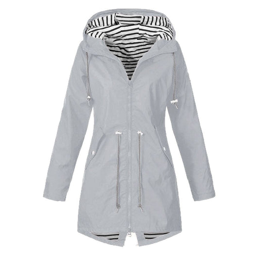 Women's Full Striped Shell Hooded Outdoor Raincoat Plus Size