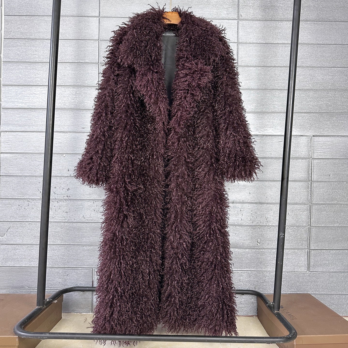 Women's Imitation Tan Wool Furry Fur Extended Coats