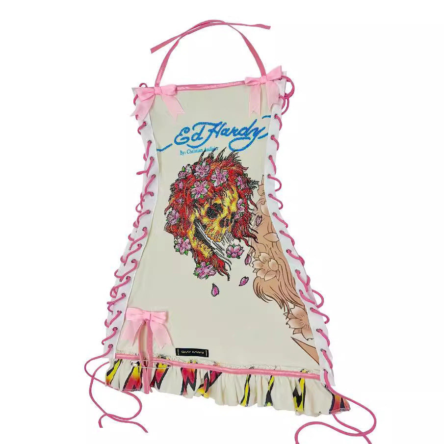 Fashion Retro Halloween Skull Positioning Printing Tops