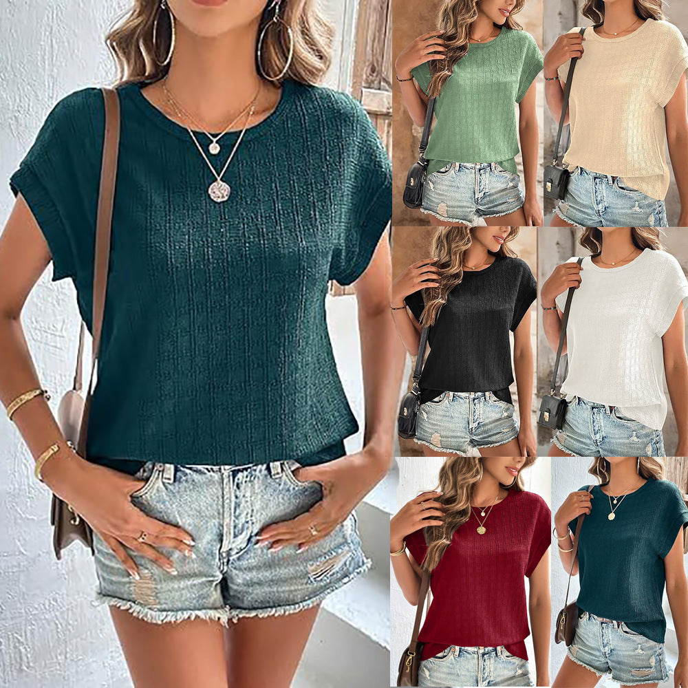 Women's Color Jacquard Plaid Loose Round Neck Shorts