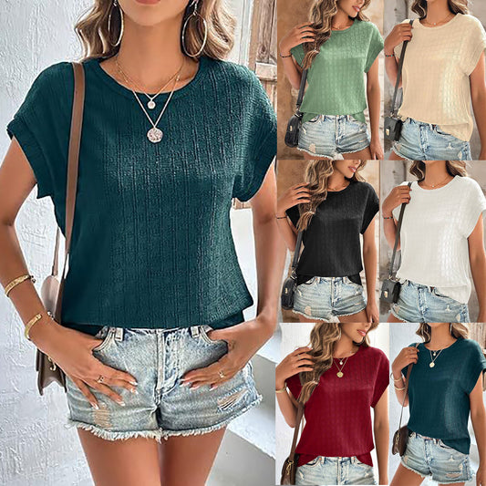 Women's Color Jacquard Plaid Loose Round Neck Shorts