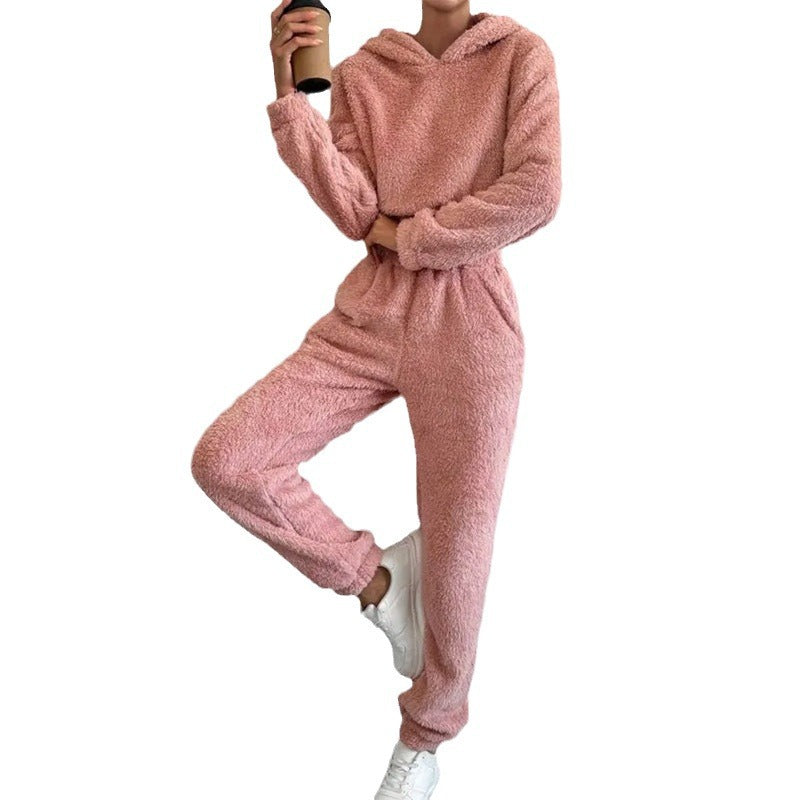 Women's Fashion Wear Plush Hooded Long Sleeve Suits
