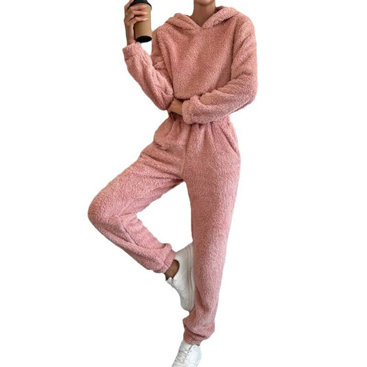 Women's Fashion Wear Plush Hooded Long Sleeve Suits
