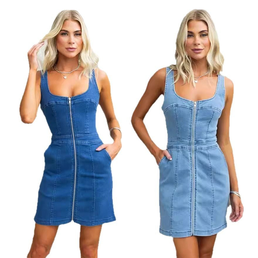 Women's Fashion Casual Slim Fit Denim Sleeveless Dresses