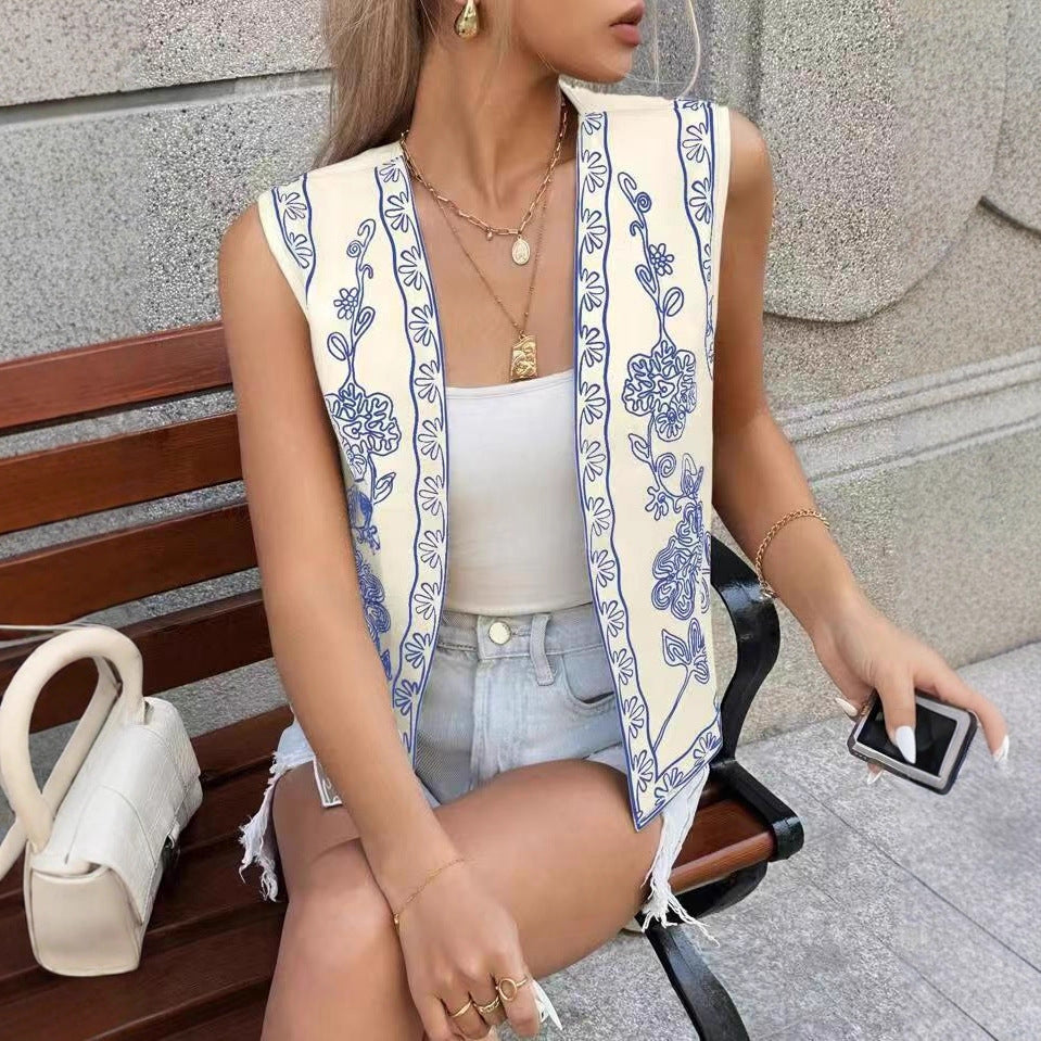 Flower Embroidery Contrast Color Temperament Commute Women's Vest