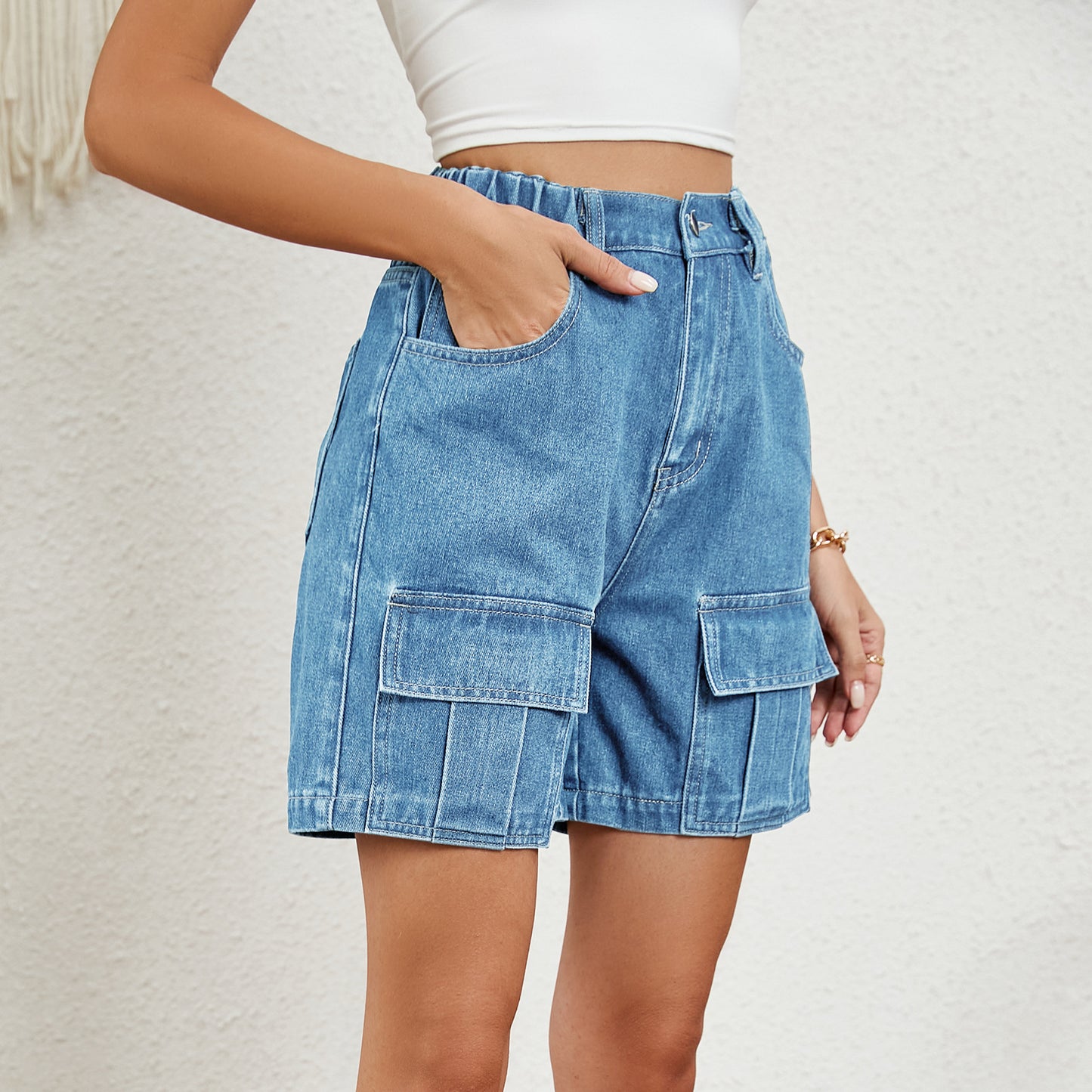 Summer Washed Elastic Waist Casual Denim Women's Jeans