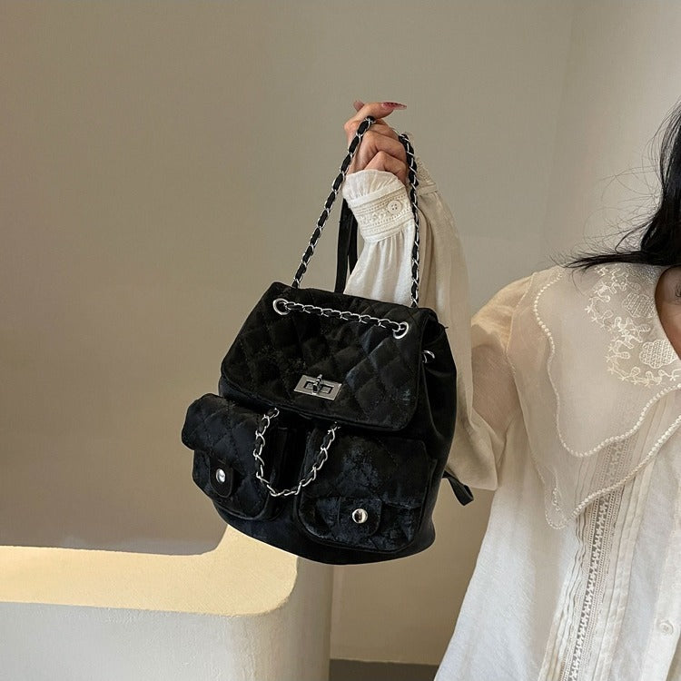 Women's Fashion Diamond Embroidery Chain Commuter Simple Backpacks