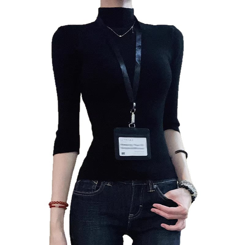 Women's Bottoming Shirt Early Autumn Black Exquisite Capable Women's T-shirt