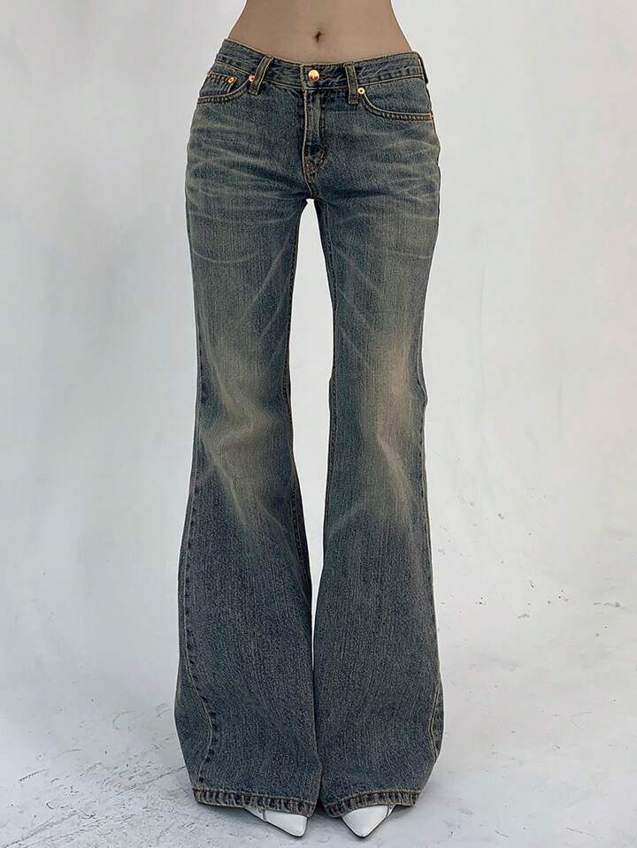 Women's Retro Worn Looking Washed-out Slimming Straight Pants