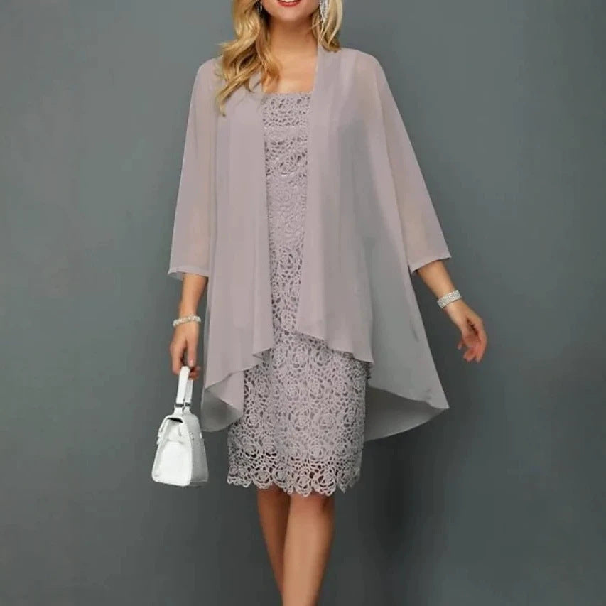 Charming Lace Chiffon Dress Two-piece Set Fashion Casual Suit