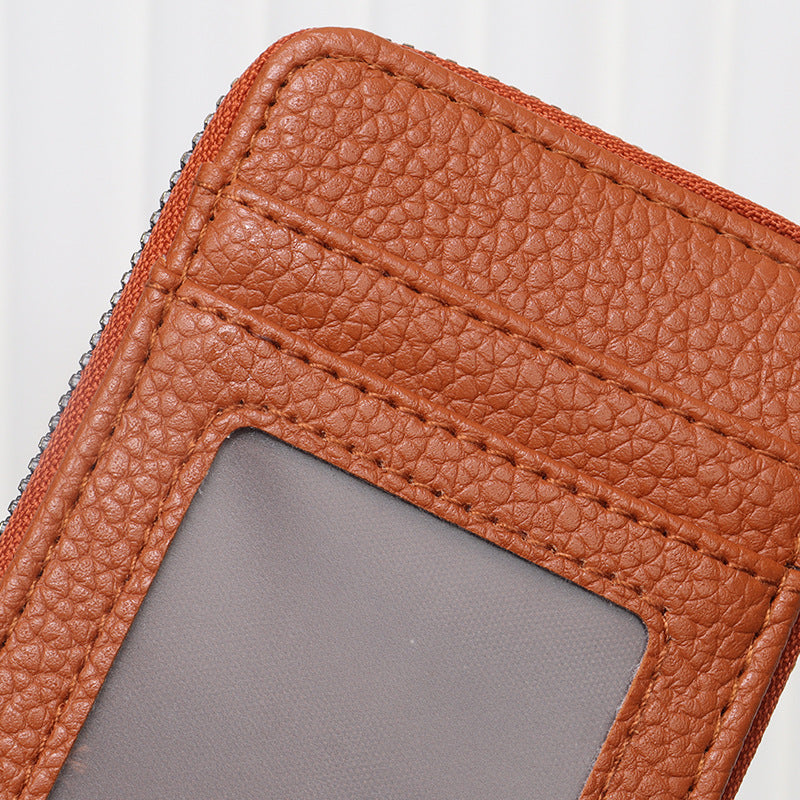 Expanding Large Capacity Metal Zipper Litchi Card Holder