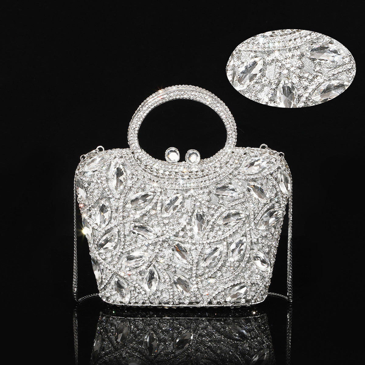 Shiny Champagne Bottle Rhinestone Bow Crystal Chain Evening Bags