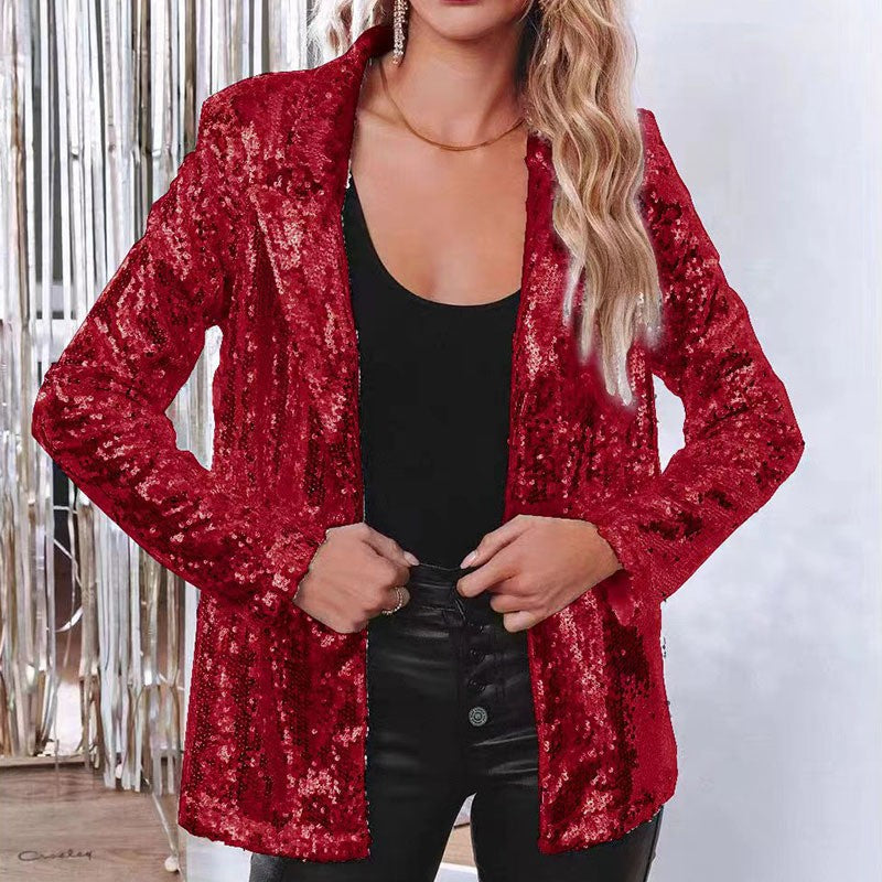 Casual Sequin Sequined Long Sleeve Commute Coats