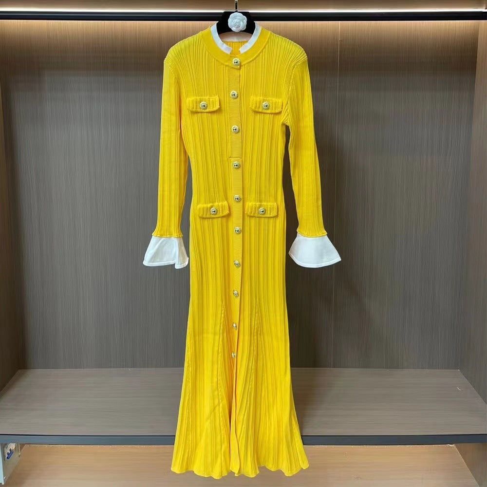 French Style Slim Fit Long Dress Sleeve Waist Dresses