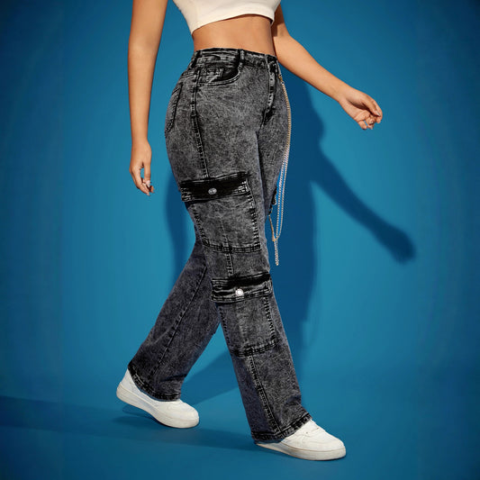 Women's Fashion High Elastic Cargo Denim Jeans