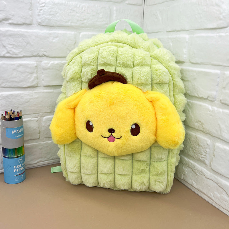 Plush Cartoon Plaid Cute Doll Clow Middle School Students' Schoolbags