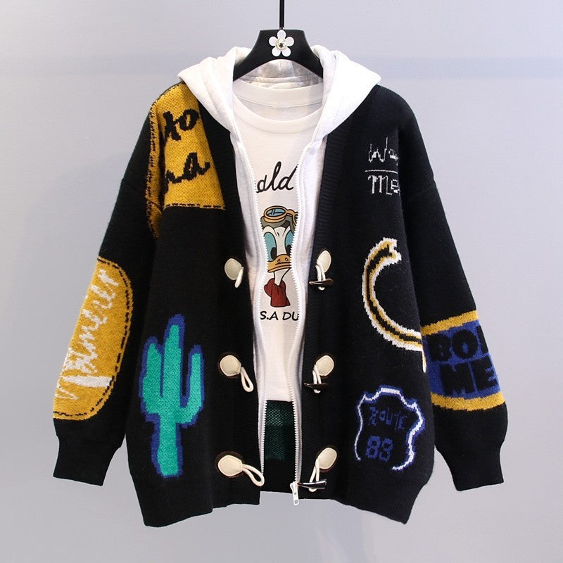 Women's Fake Two-piece Hooded Loose Lazy Style Sweaters