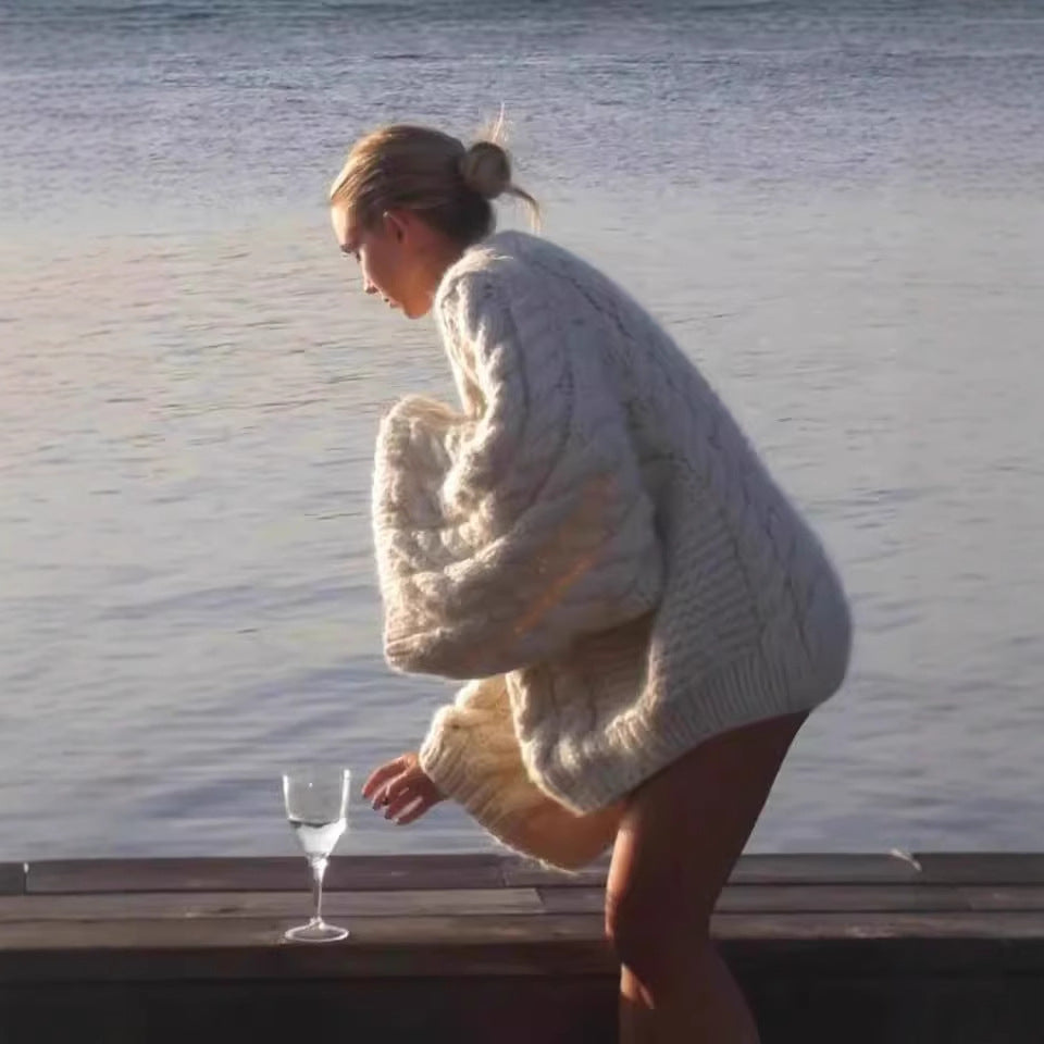 Autumn Twist Texture Round Neck Pullover Sweaters